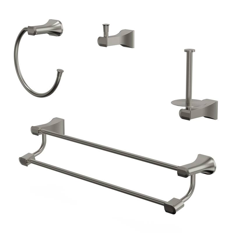 GRANDJOY 4-Piece Stainless Steel Bathroom Hardware Set with Wall Mount Double Towel Bar - Brushed Nickel
