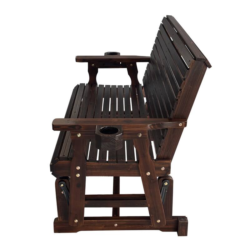 Patio Glider with Cup Holders, High Roll Back and Deep Contoured Seat, Heavy Duty 800 LB