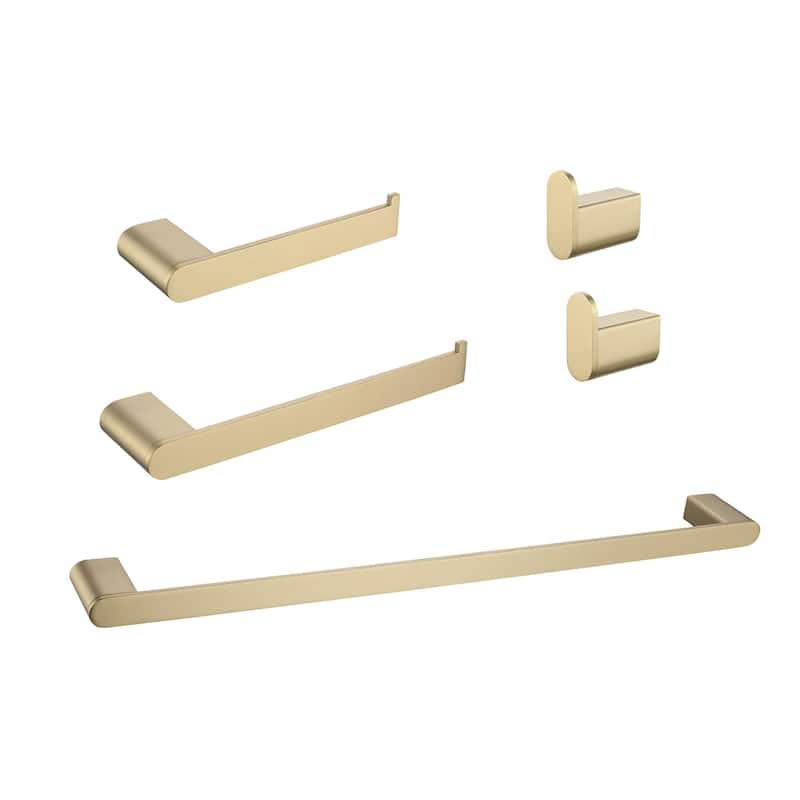 5 Piece Bathroom Hardware Set Brushed Gold Bathroom Accessories Set Wall Mount Stainless Steel Towel Holder Bar Set - Brushed Gold