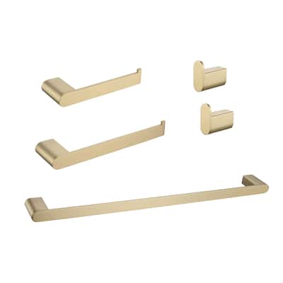 5 Piece Bathroom Hardware Set Brushed Gold Bathroom Accessories Set Wall Mount Stainless Steel Towel Holder Bar Set
