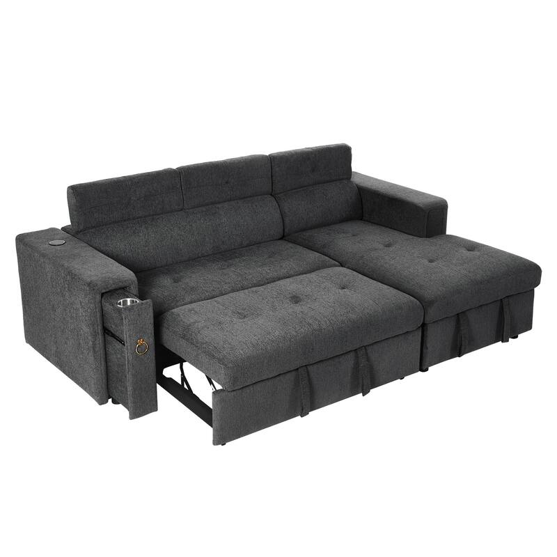Harper&Bright Designs Multi-Functional Pull-Out Sofa Bed with Adjustable Headrest