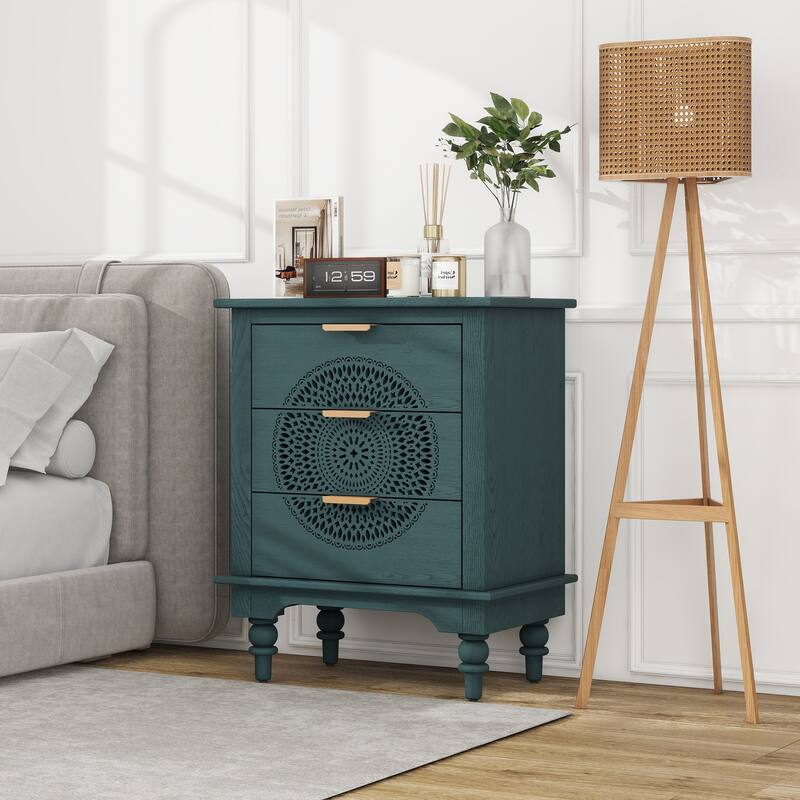 Exquisite Chest of Drawers Pantry Cabinet with Non-Slip Legs, Base Cabinet Dresser Console Cabinet with 3 Drawers - Blackish Green