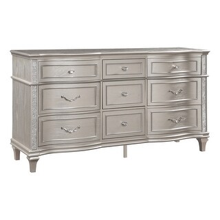 Inz 71 Inch 9 Drawer Wide Dresser, Elegant Trim Details, Classic Silver ...