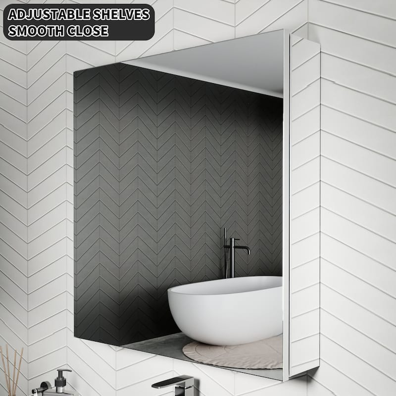 Modland Single Door Bathroom Medicine Cabinet with Mirror Adjustable Shelves,Recessed or Surface Mount