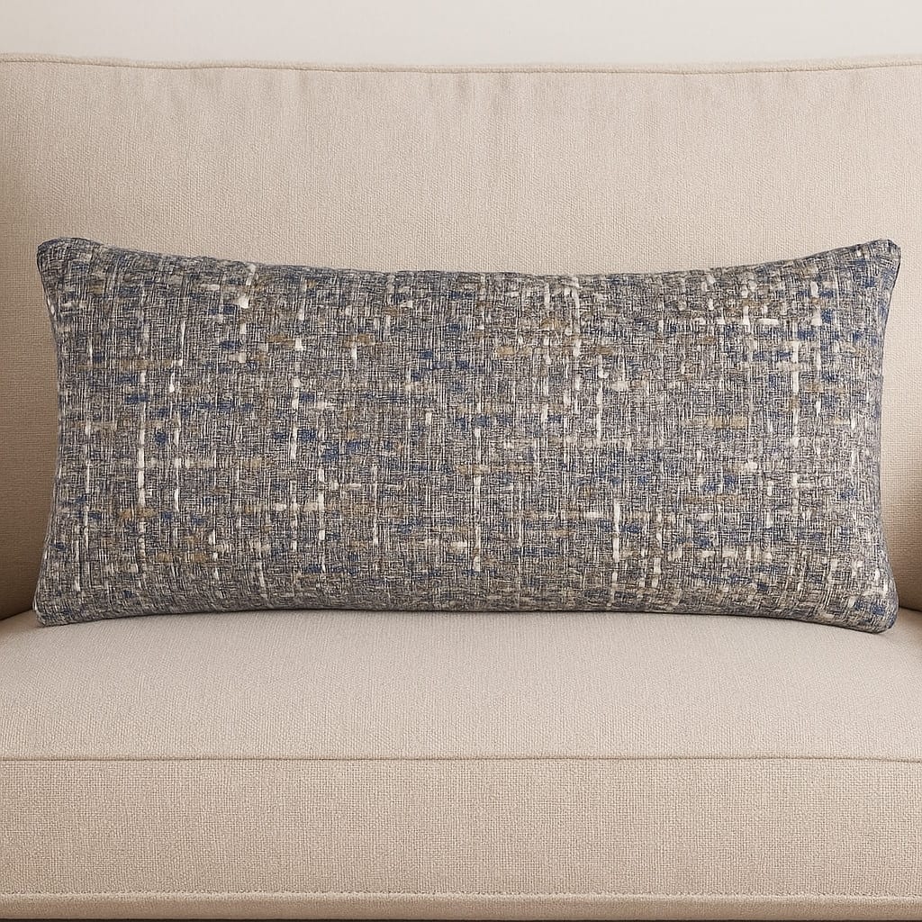 HomeRoots 14" X 26" Blue Gray And Beige Nubby Cotton Lumbar Throw Pillow With Texture