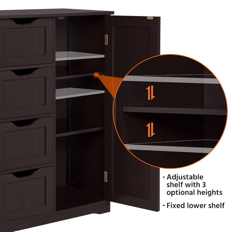 Yaheetech Large Bathroom Storage Cabinet Free-Standing Floor Cabinet with 4 Drawers and 1 Cupboard