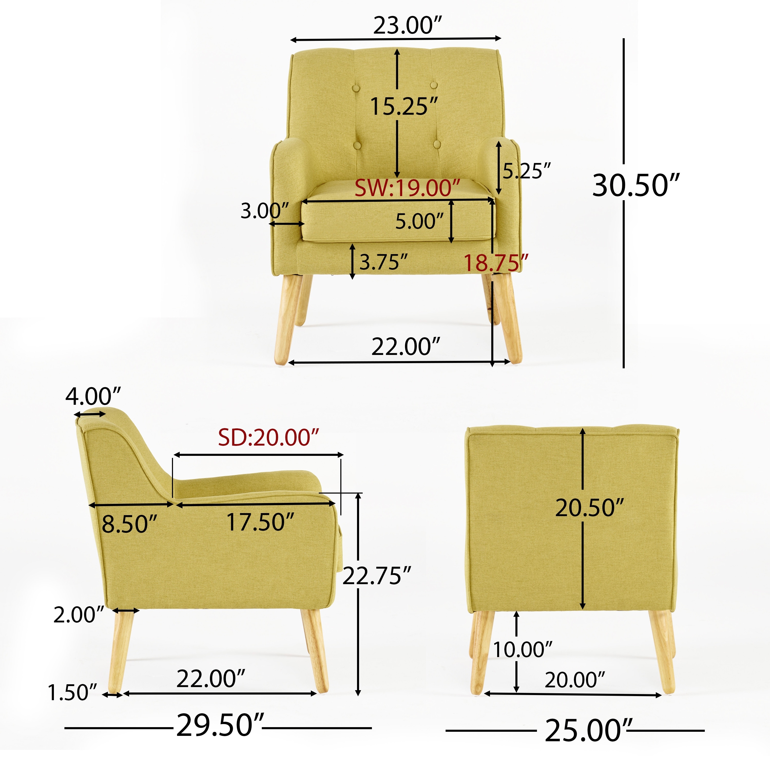 Felicity Mid Century Modern Fabric Tufted Arm Chair Set of 2 by