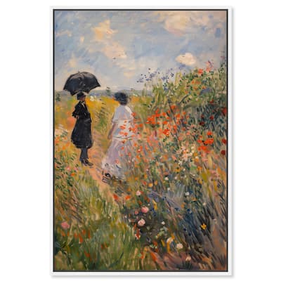 Art Remedy A Stroll Through The Flowers Framed Impressionism 1 Piece Canvas Wall Art /Monet And Van Gogh Inspired Art