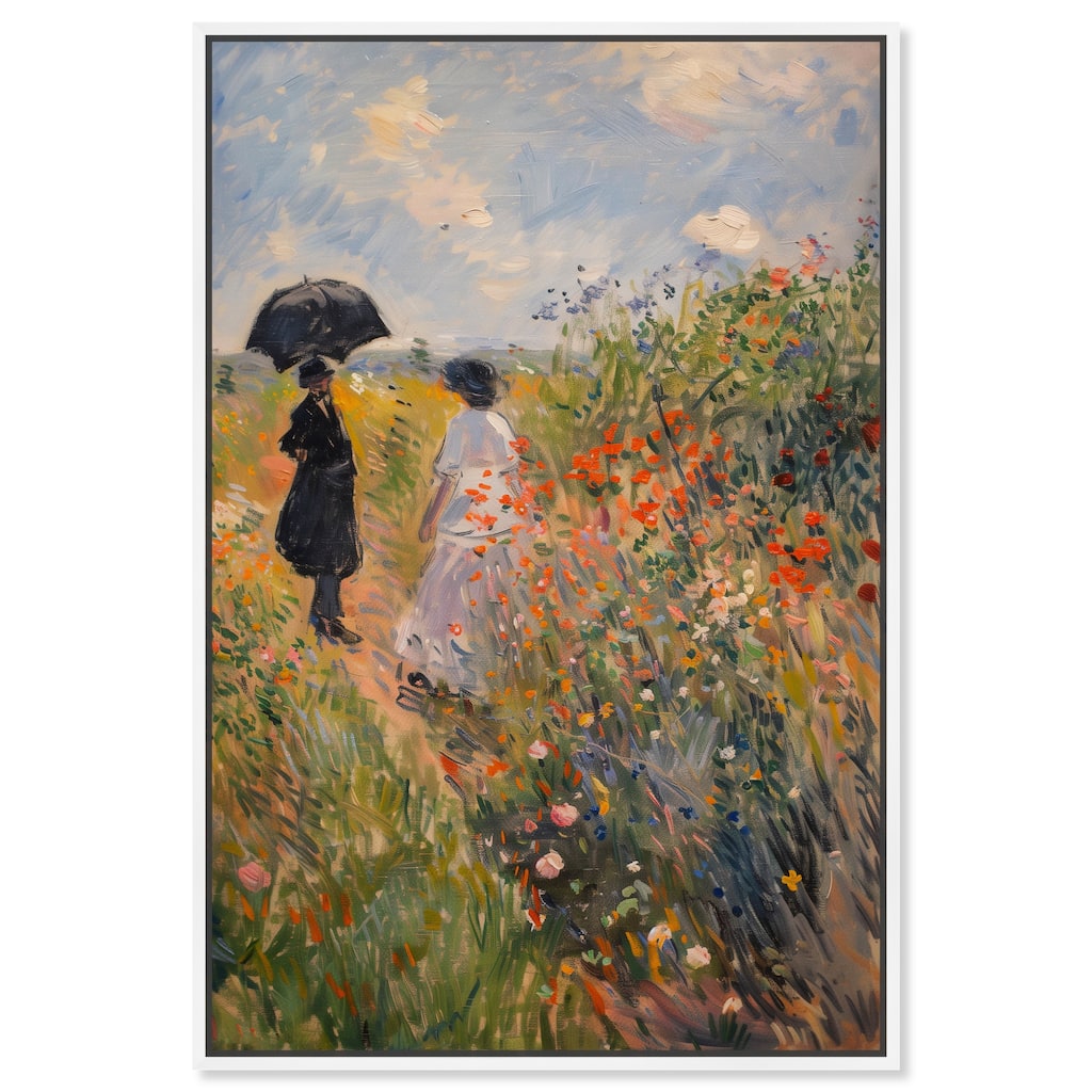 Art Remedy A Stroll Through The Flowers Framed Impressionism 1 Piece Canvas Wall Art /Monet And Van Gogh Inspired Art