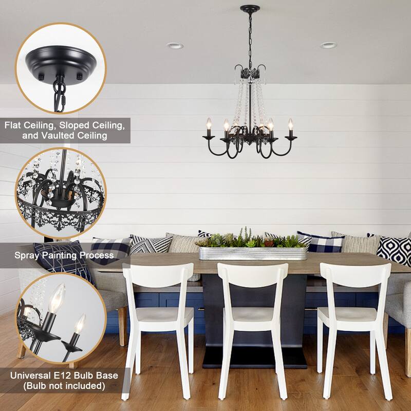6-Light Candle Design Hanging Crystal Linear Chandelier Lighting for Kitchen Island