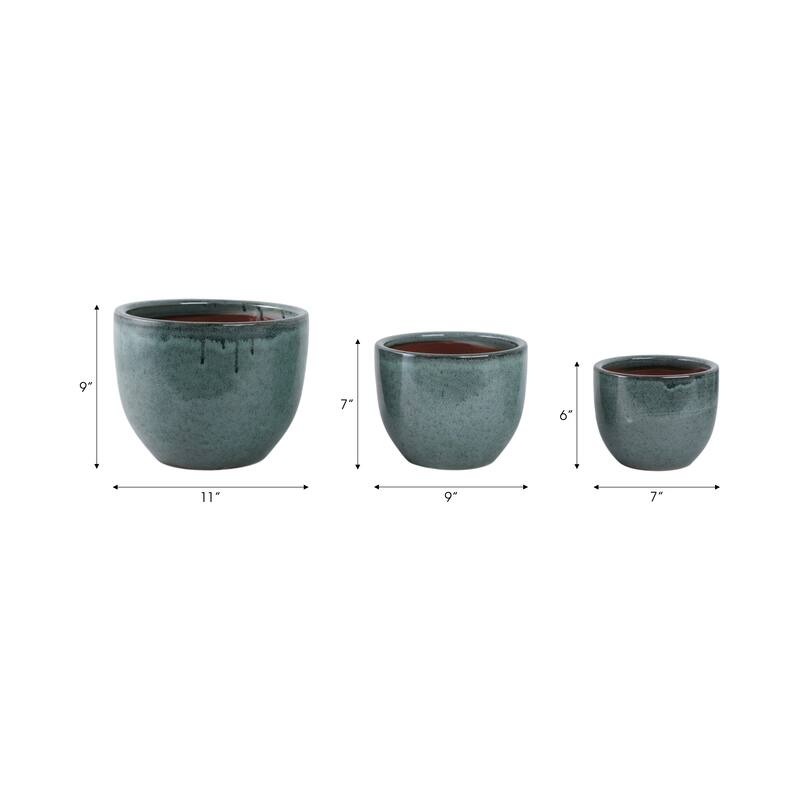 Round Ceramic Planters with Smooth Textured Design (Set of 3) - 11" x 11" x 9"