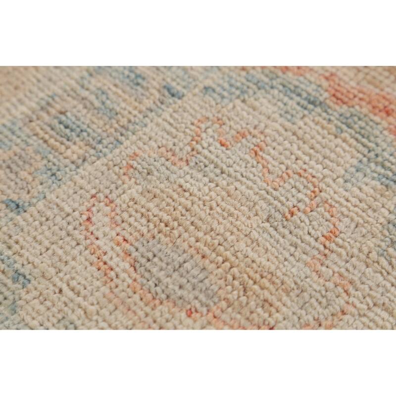 Hand Knotted Oriental 100% Wool Carpet Transitional All-Over Peach Oushak Area Rug - 9' 0'' X 6' 3''
