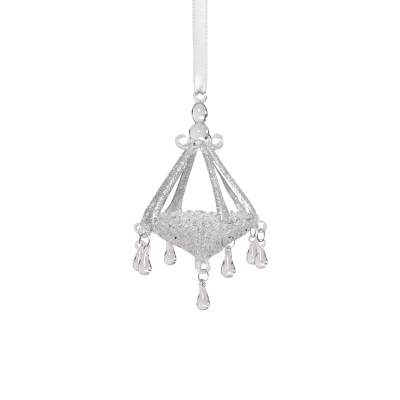Chandelier Glass Holiday Hanging Ornaments, Set of 6 - Silver