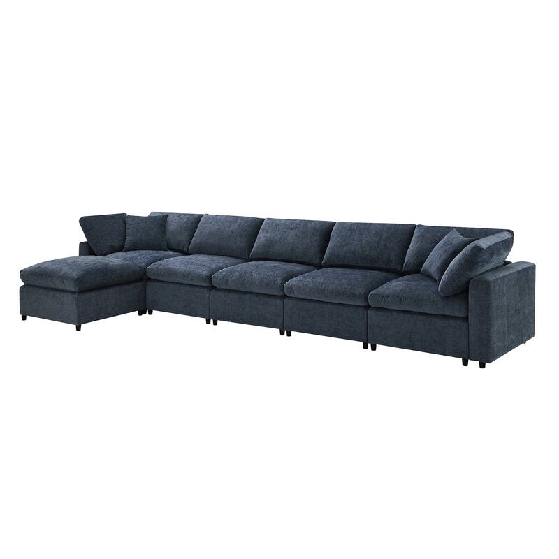 130" Chenille Modular Cloud Sectional Sofa, 6-Seater