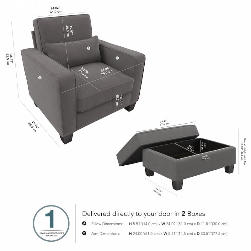 Bush Furniture Stockton Living Room Accent Chair with Ottoman Set