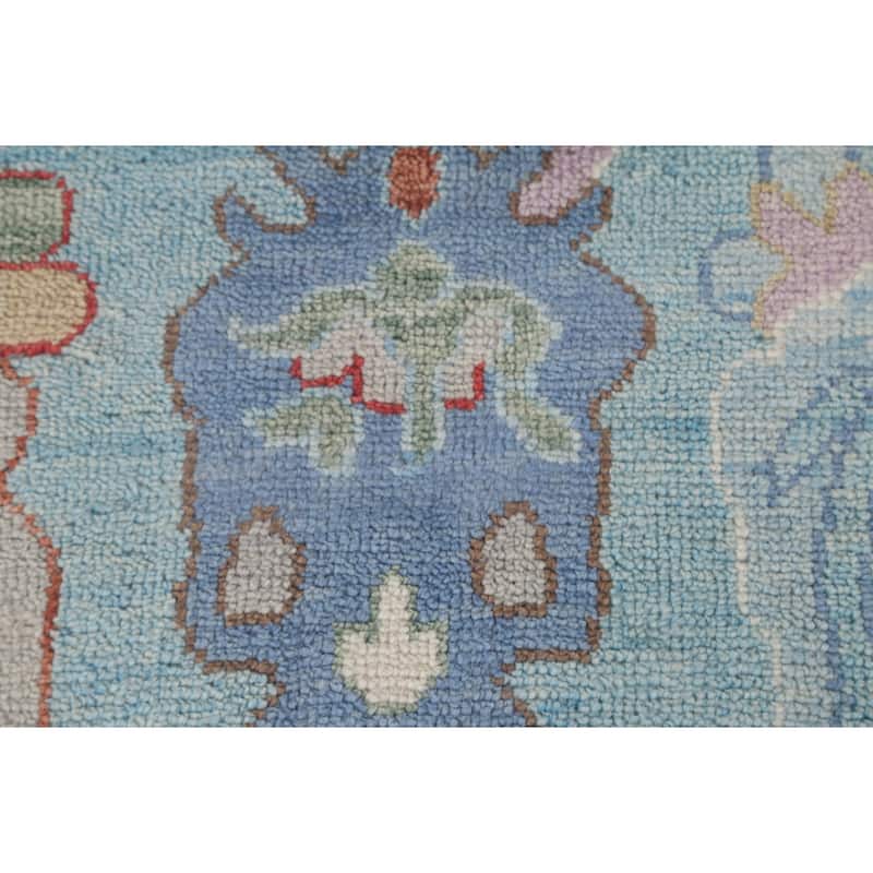 Light Blue Oushak Style Area Rug Handmade Wool Carpet - 9'0" x 11'9"