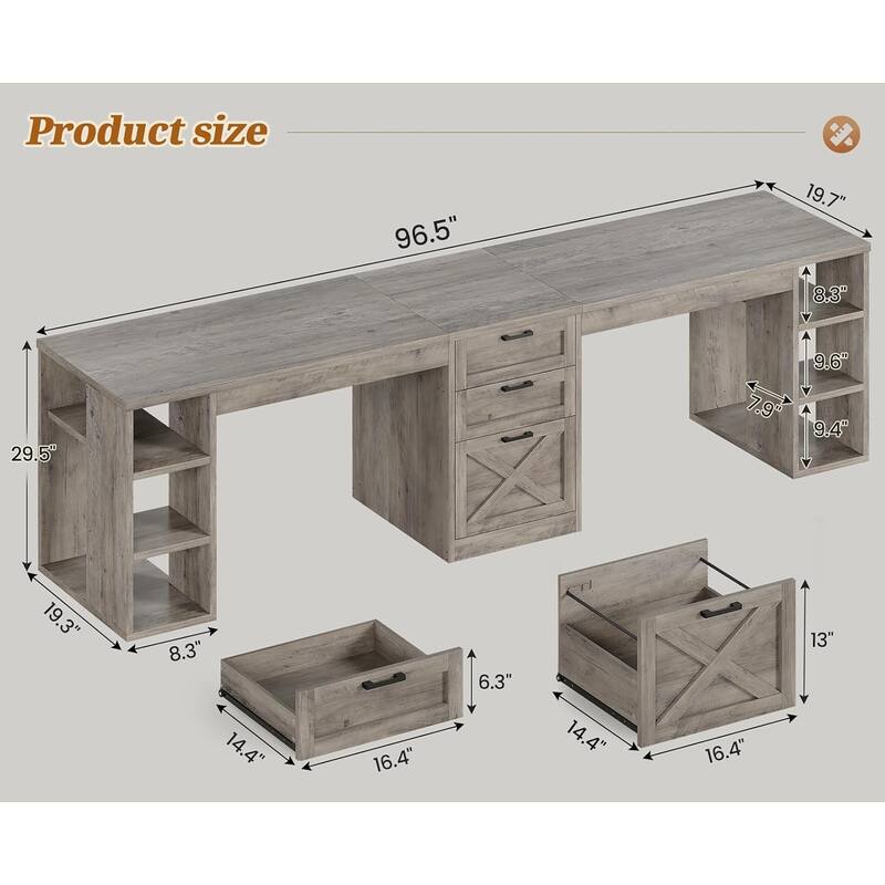 96.5" Computer Desk 3 Drawers Home Office Desk 8 Open Shelves