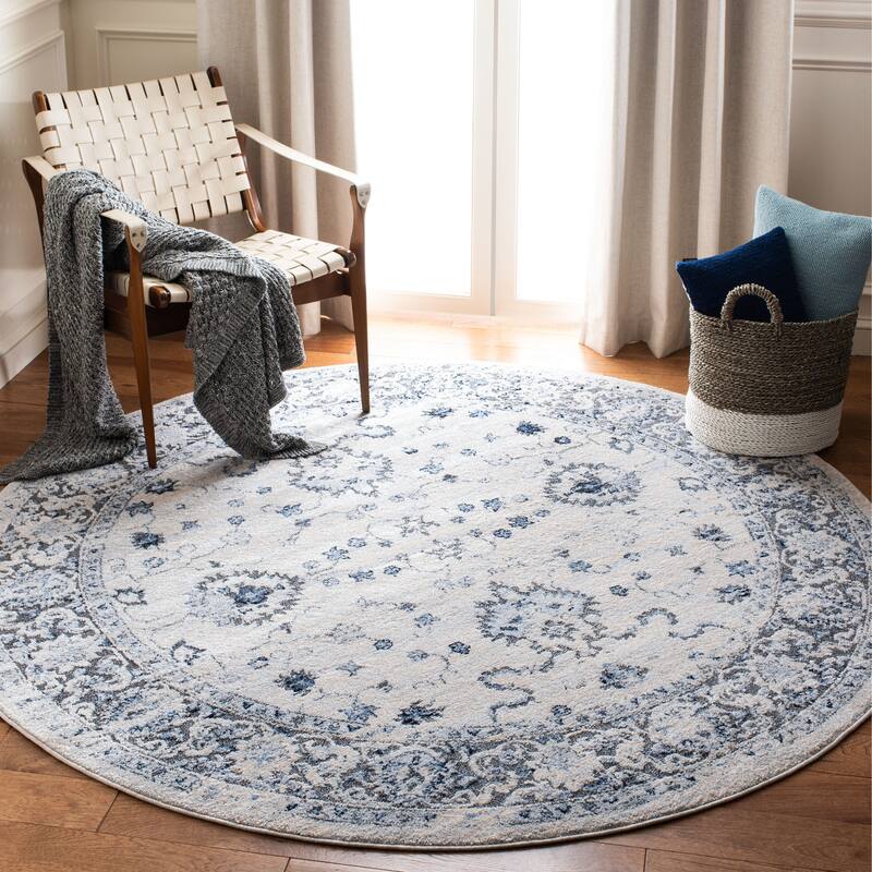 SAFAVIEH Harbor Shelli Border Rug - 6'7" Round - Light Grey/Dark Grey