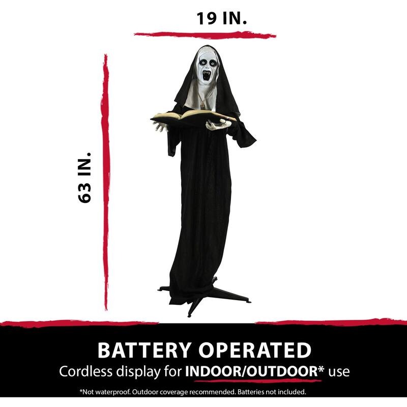 Haunted Hill Farm Life-Size Animatronic Witch, Indoor/Outdoor Halloween Decoration, Flashing Green Eyes, Talking, Battery