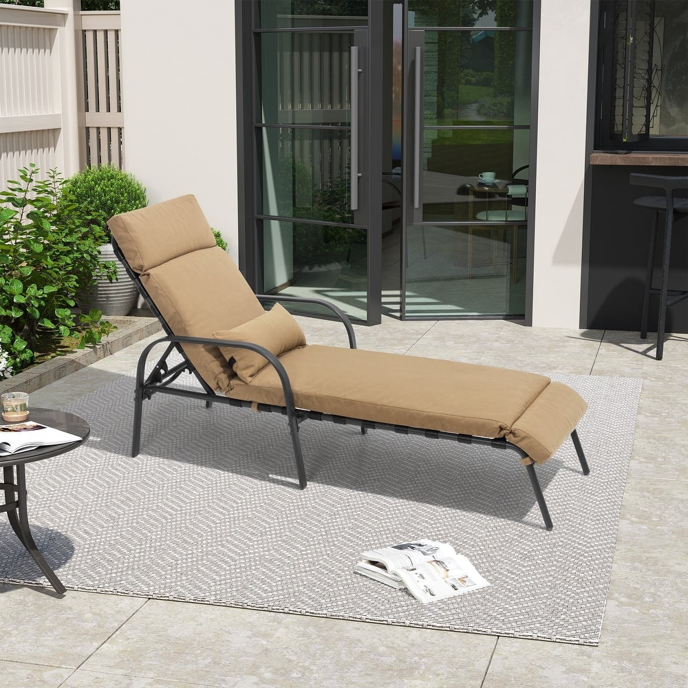 Outdoor All-weather Cushioned Adjustable Chaise Lounge Chairs Patio Pool Loungers