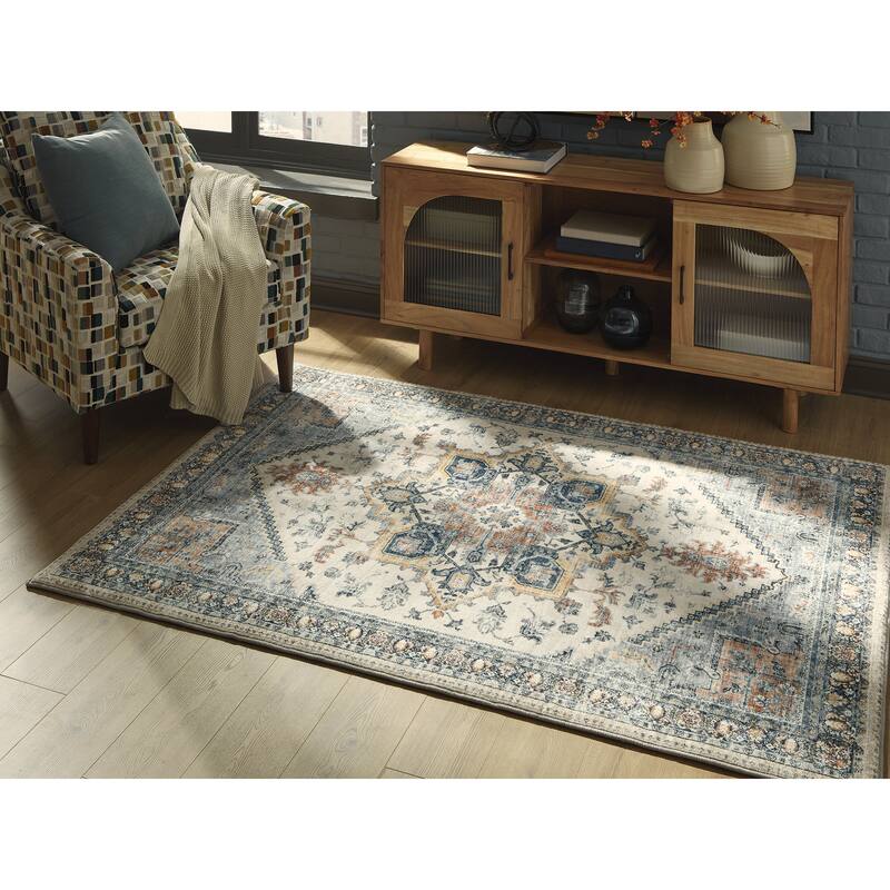 Signature Design by Ashley Wallney Blue/Gray/Orange Memory Foam Area Rug - 5'W x 6'11"D