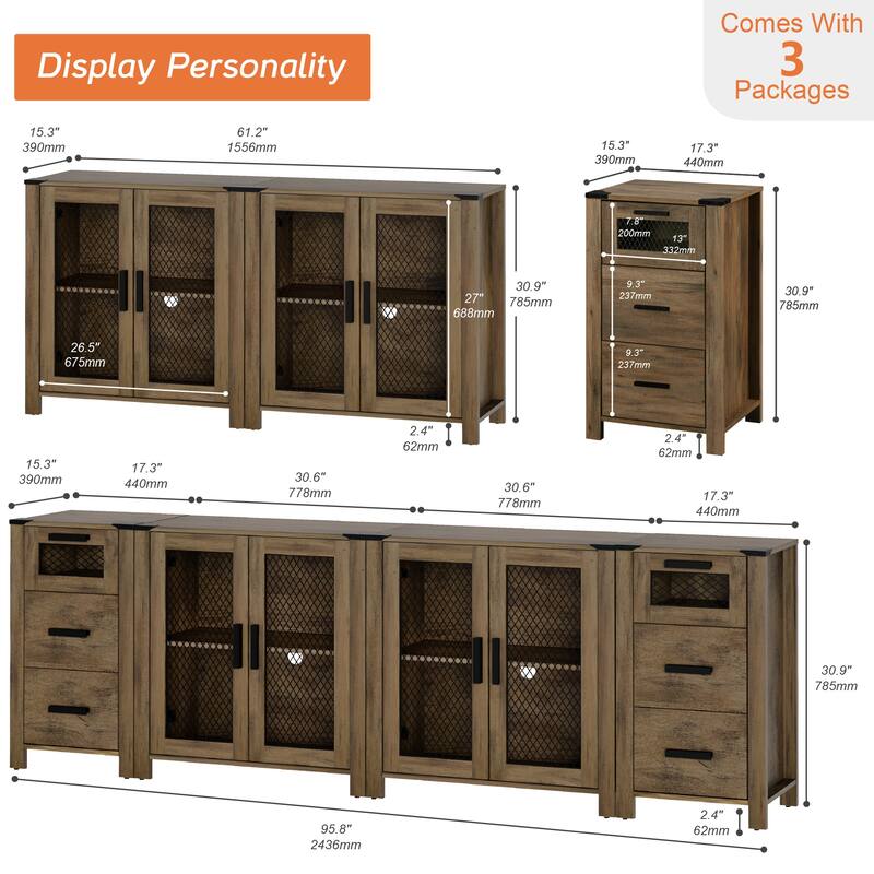 WAMPAT TV Stand set for ups to 100 inch TV,Drawers Storage Cabinets - 1 Pack