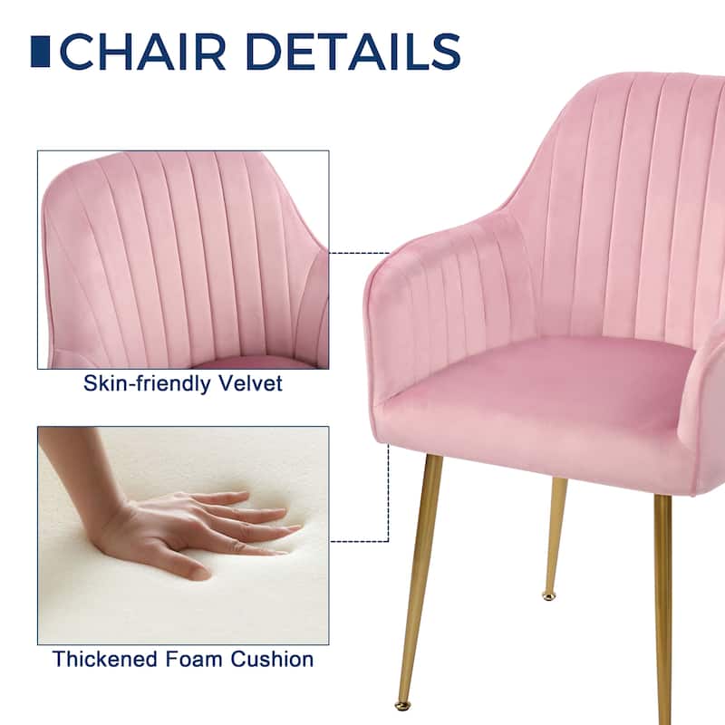 Velvet Accent Dining Chairs with Gold Metal Legs Set of 2