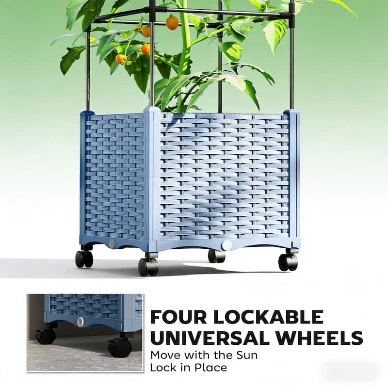 Self-Watering Rolling Vertical Planter with Trellis Adjustable Support
