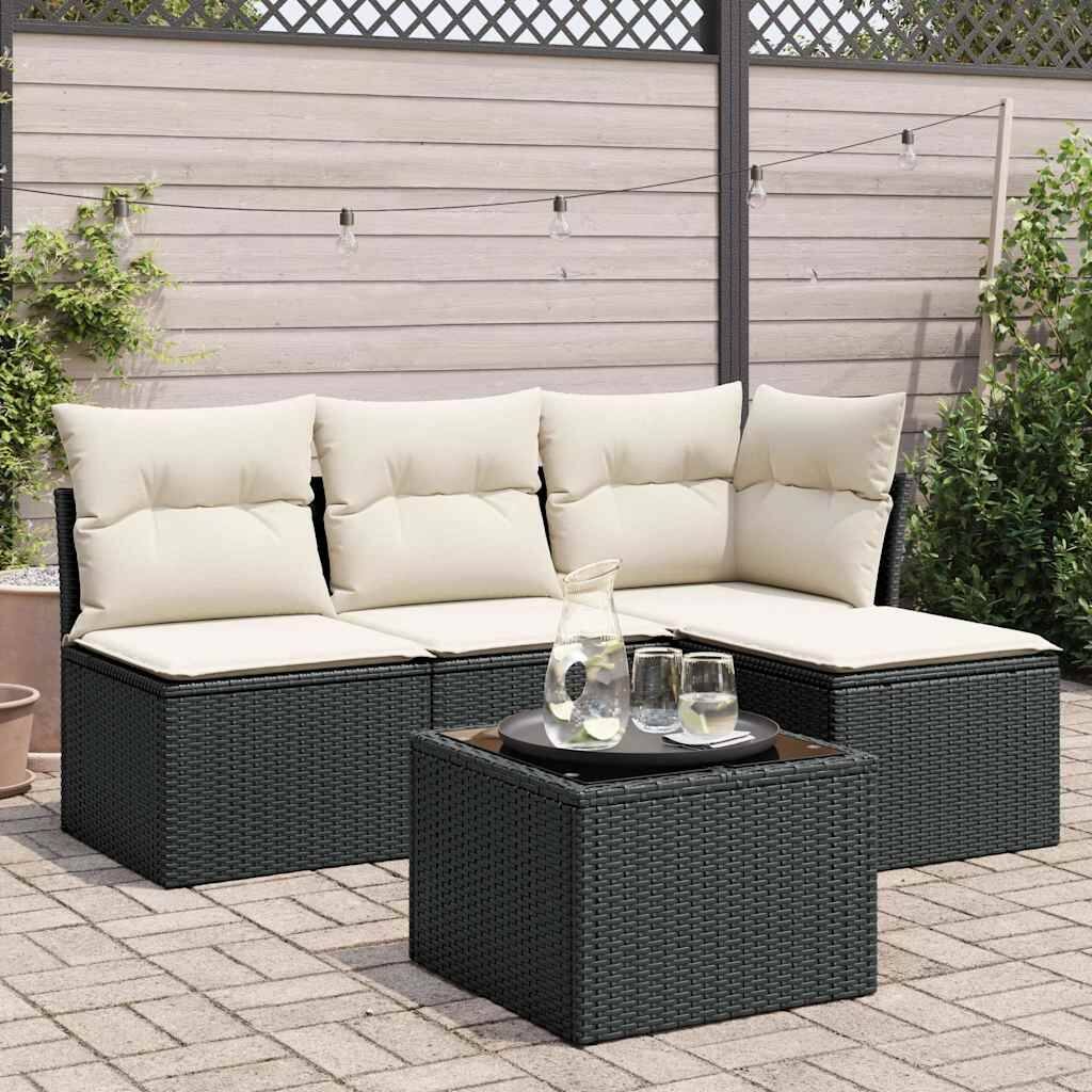 vidaXL Garden Sofa Set Black PE rattan Medium Adjustable Feet - 21.7 x 21.7 x 14.6