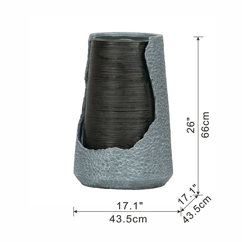 17x17x26" Polyresin Water Fountain, Unique Broken Urn Fountain Chic Dynamic Modern Design with Light for Garden, Lawn