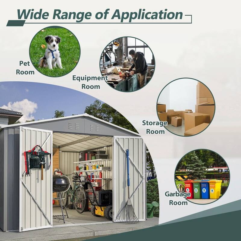 10' x 10' Outdoor Metal Storage Shed, Heavy-Duty Frame with Lockable Double Doors, All-Weather Garden Tool Shed