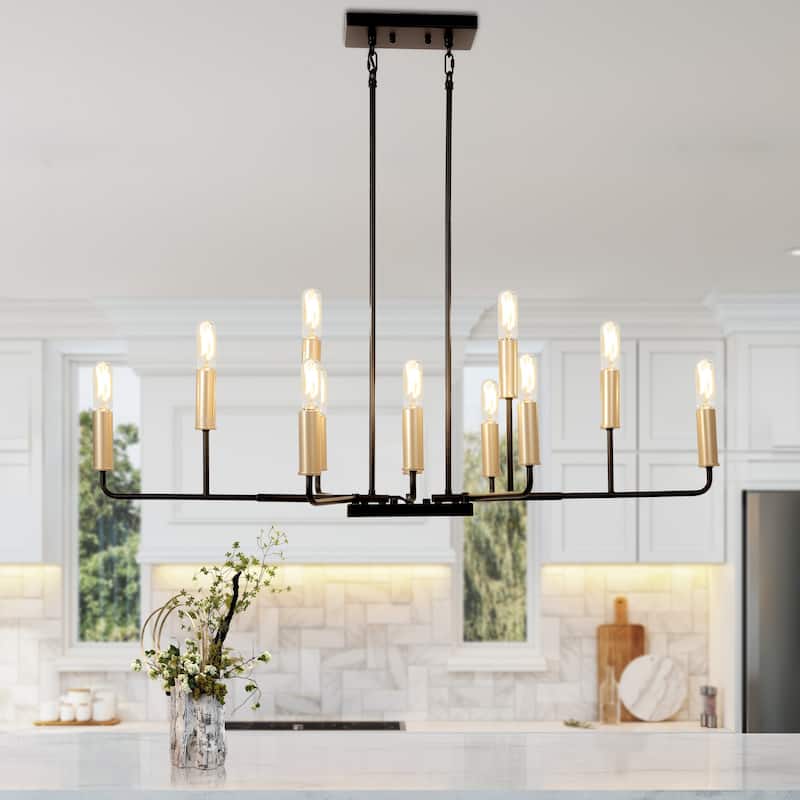 Modern Transitional 12-Light Wheel Chandelier Linear Kitchen Island Pendant Lights - 48"W x 13.8"D x 24" - 74"H