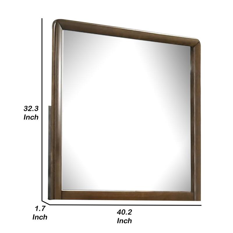 Cair Dresser Mirror, 32 Inch Rectangular Frame, Round Edges, Brown Wood