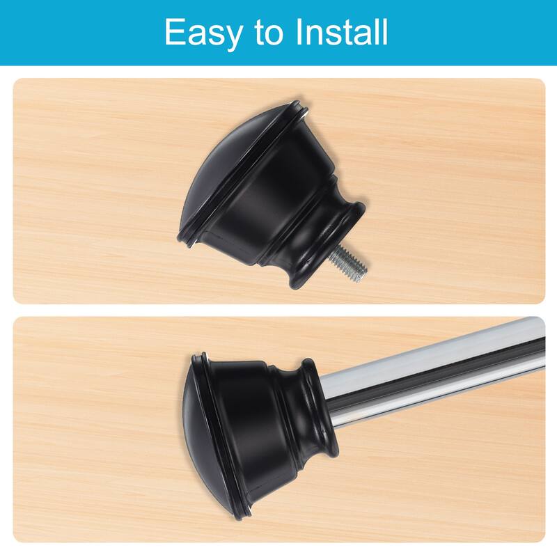 2Pcs Decorative Curtain Rod Finials Drapery Rail Head Fit 5/8" Dia Rod (Black) - Black