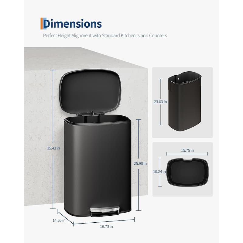 13 Gallon Step-on Stainless Steel Kitchen Trash Can, Rustproof Garbage Can with Lid