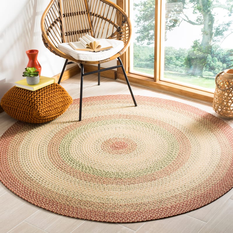 SAFAVIEH Handmade Braided Jemima Country Rug - 4' x 4' Round - Rust/Multi