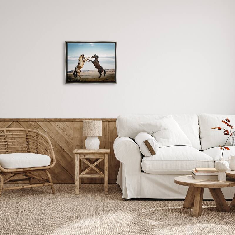 Stupell Fighting Horses Photography Framed Floater Canvas Wall Art Design by PBurchettePhoto