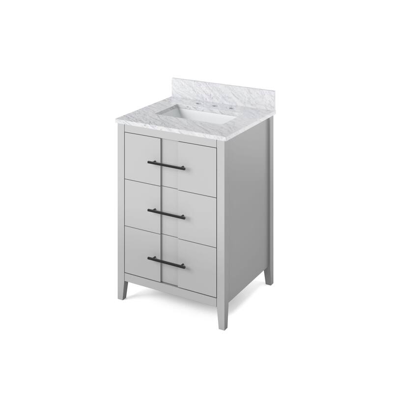 Jeffrey Alexander VKITKAT24R-MARBLE Katara 24" Free Standing Vanity - Grey / White Carrara - Ash Finish