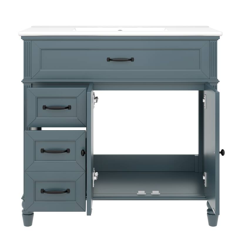 Bathroom Vanity with Ceramic Sink, Multi-Functional Wood Bathroom Storage Cabinet, Bathroom Cabinet with Doors & drawers