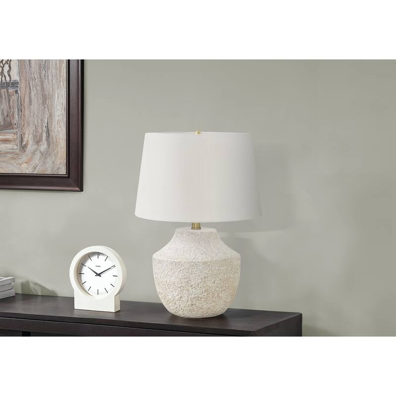 Concrete Table Lamp with Linen Shade Modern Urn Shape - Cream