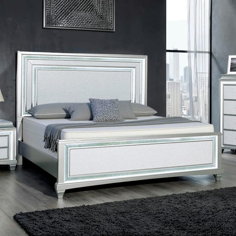 Furniture of America Gala Glam Silver Panel Bed with LED Lighting - King