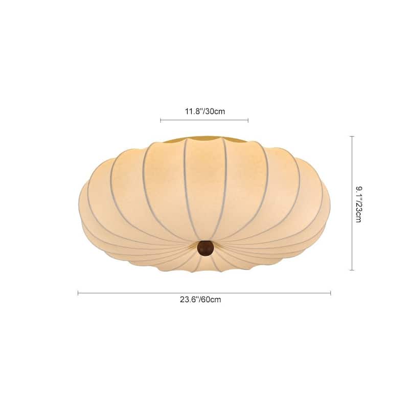 Vintage Pleated Lantern White Silk Single Flush Mount Ambient Light - 23.6 Inches