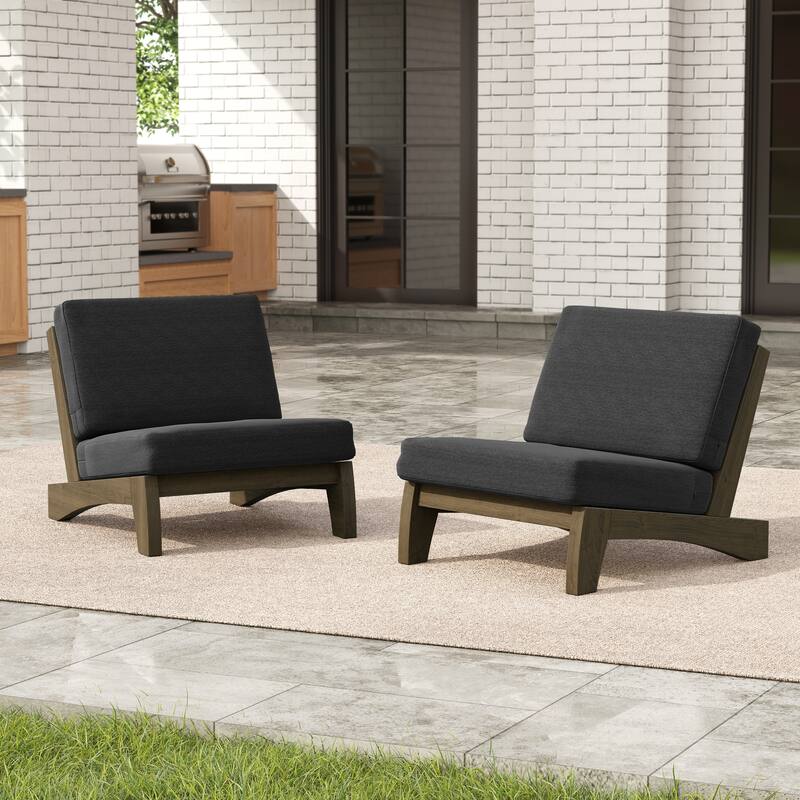 Acacia Wood 2 Seat Outdoor Club Chairs with Cushion - Dark Grey-BrownFrame