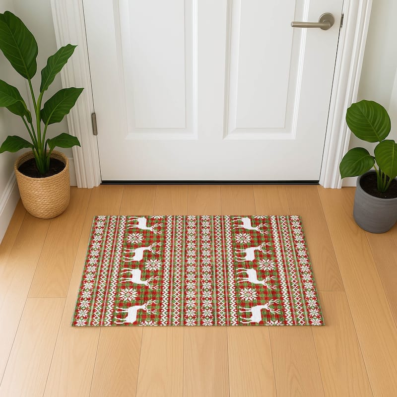 Premium Washable Super Soft Christmas Reindeer Mayfield Rug - Fern - 1'8" x 2'6"