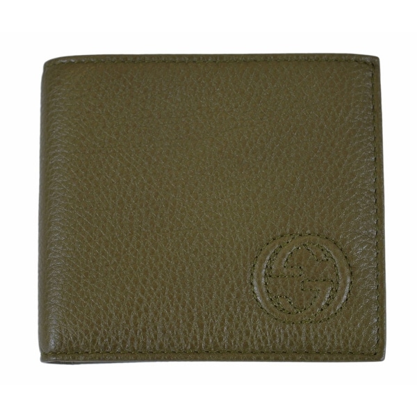 Gucci Men's 322115 Olive Green Pebbled Leather Interlocking GG Bifold Wallet