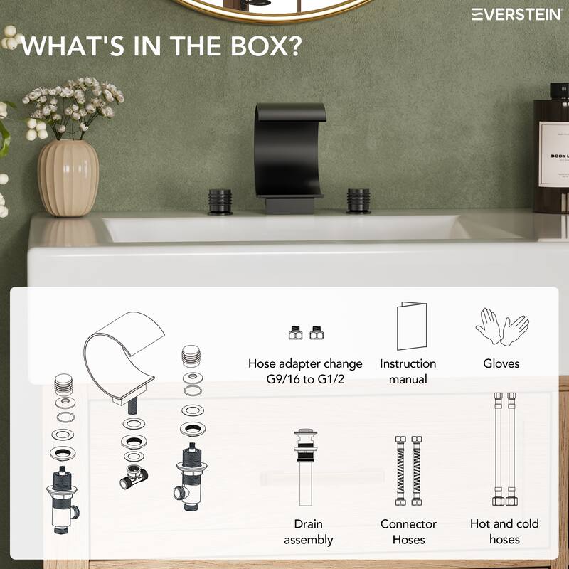 Widespread Bathroom Faucet 3 Hole, 2-handle Bathroom Sink Faucet with Drain Assembly