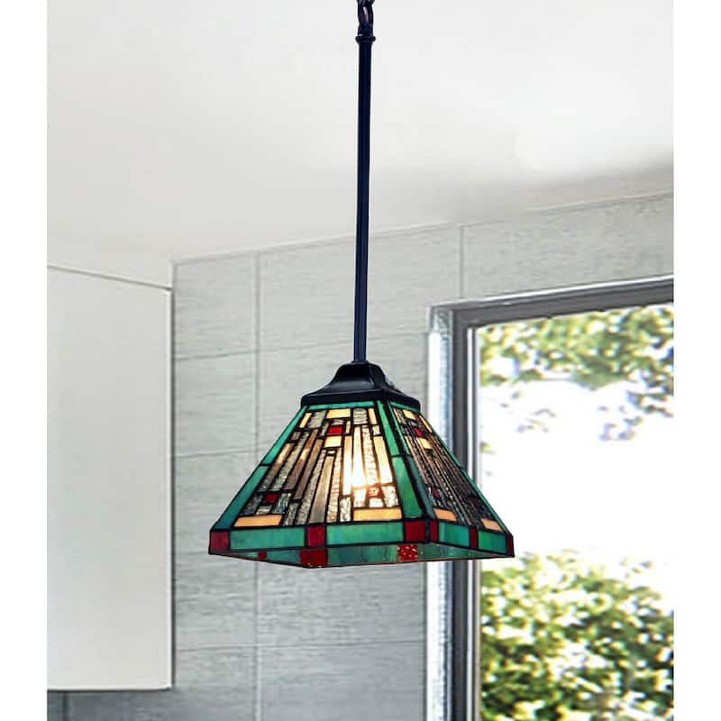 Tiffany-Style Mission Design 1-light Dark Bronze Hanging Pendant