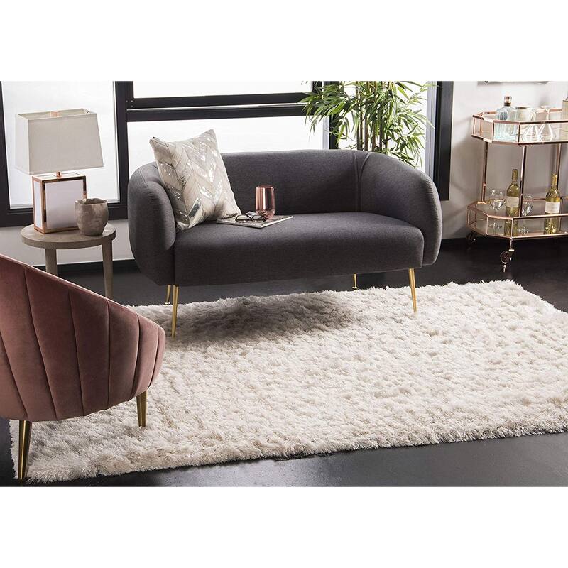 Asian Area Rug 6x7 Square - White Shag Rug for Living Room, Bedroom - Non-Shedding, Easy Care Floor Decor - 79 x 79