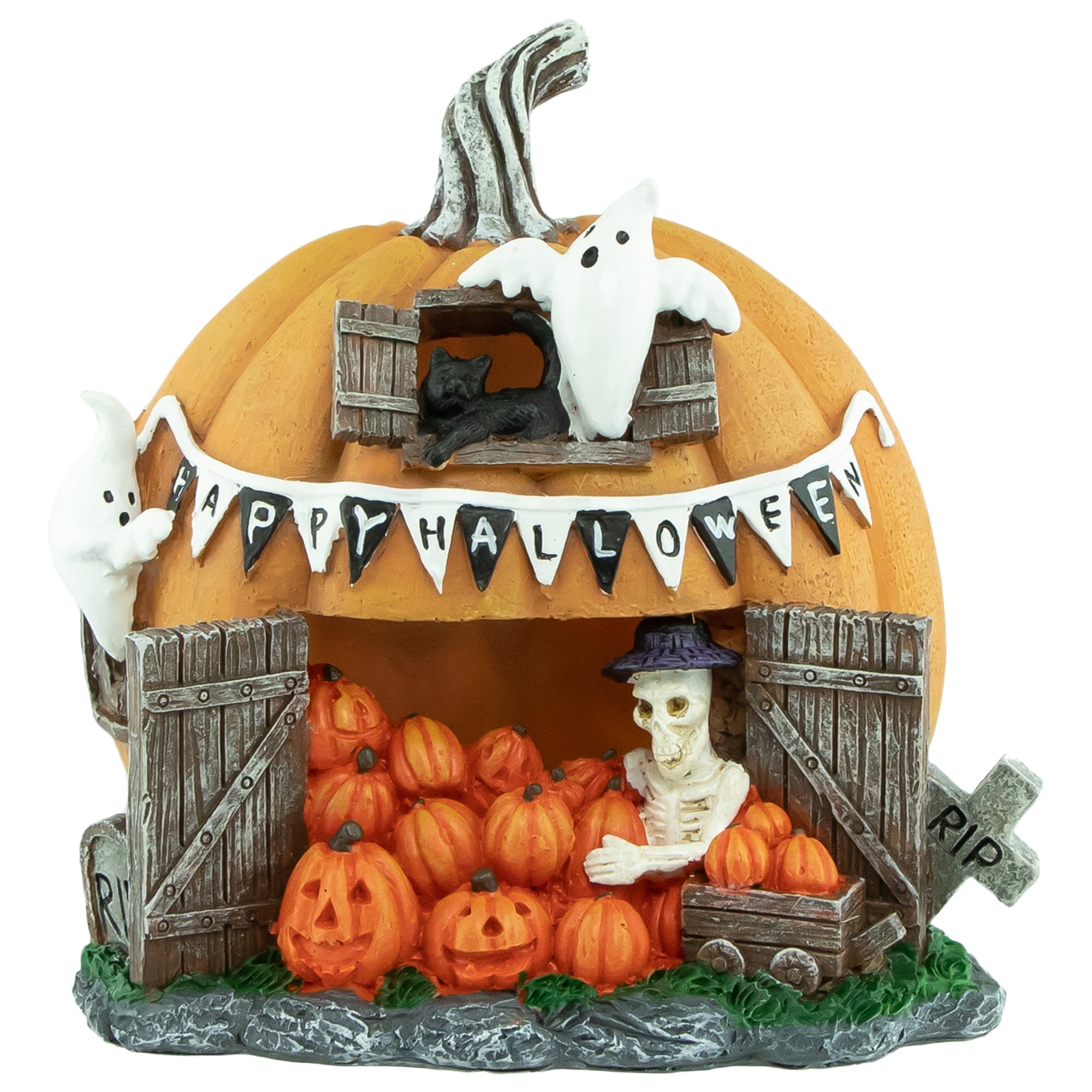 7" LED Lighted Pumpkin Village Halloween Decoration
