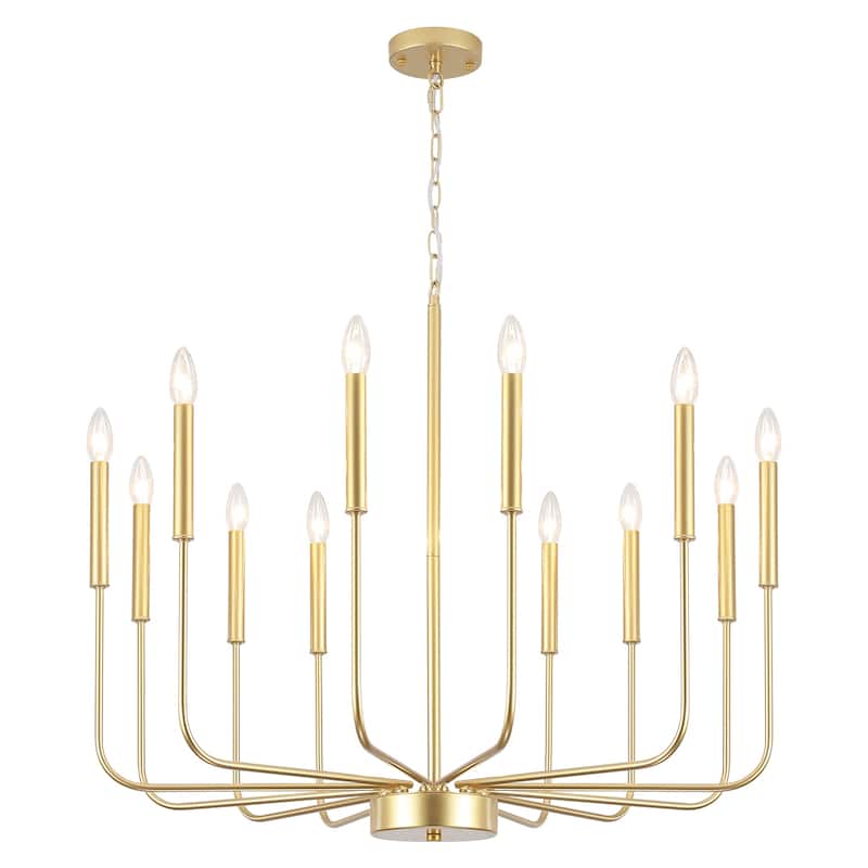 12-Light W32.08" x H70.07" Rustic Candle Chandelier for Dining Room Bedroom